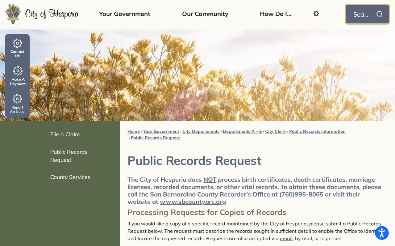 Hesperia residents directory Hesperia public records request