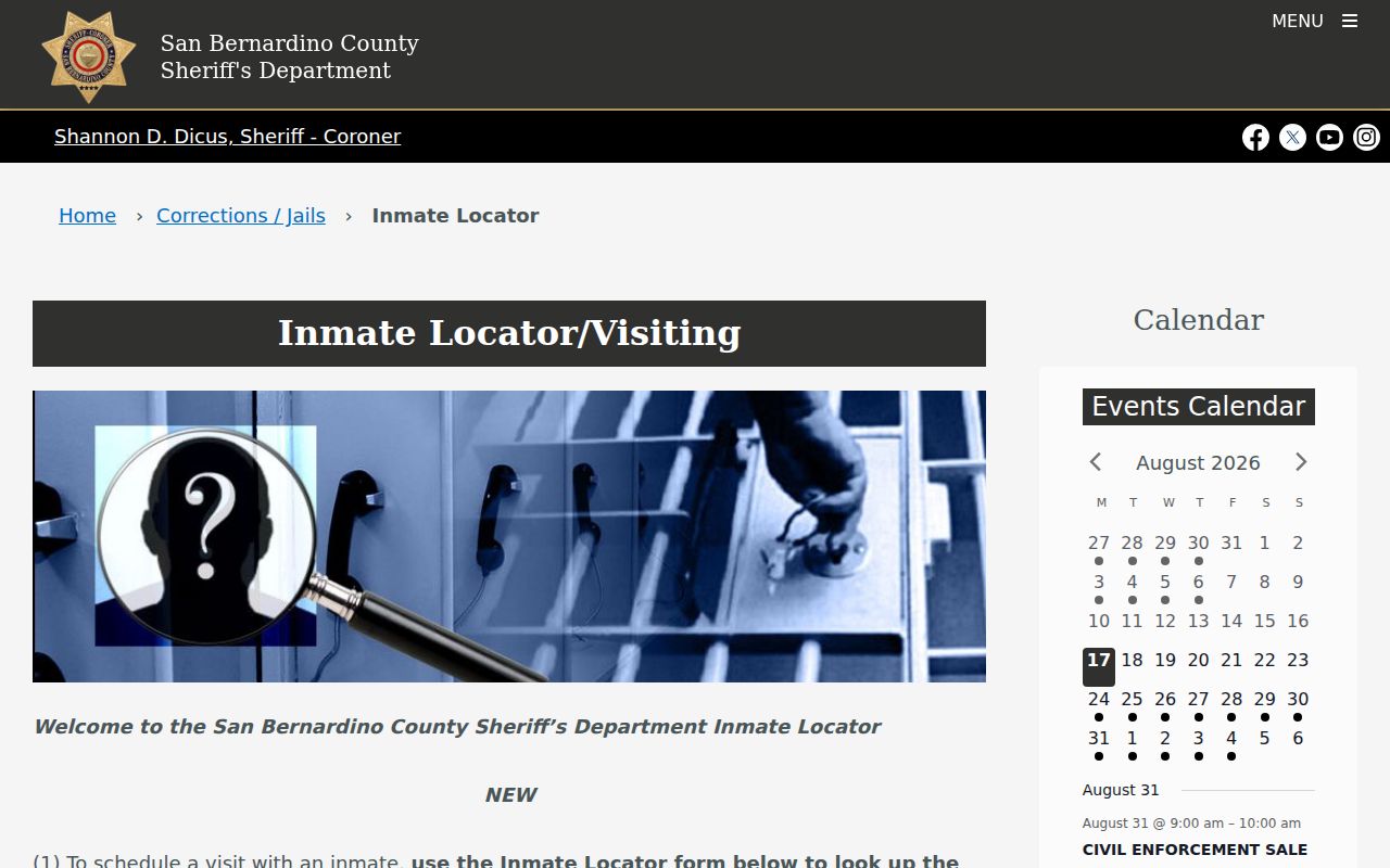 Hesperia residents directory San Bernardino County inmate locator