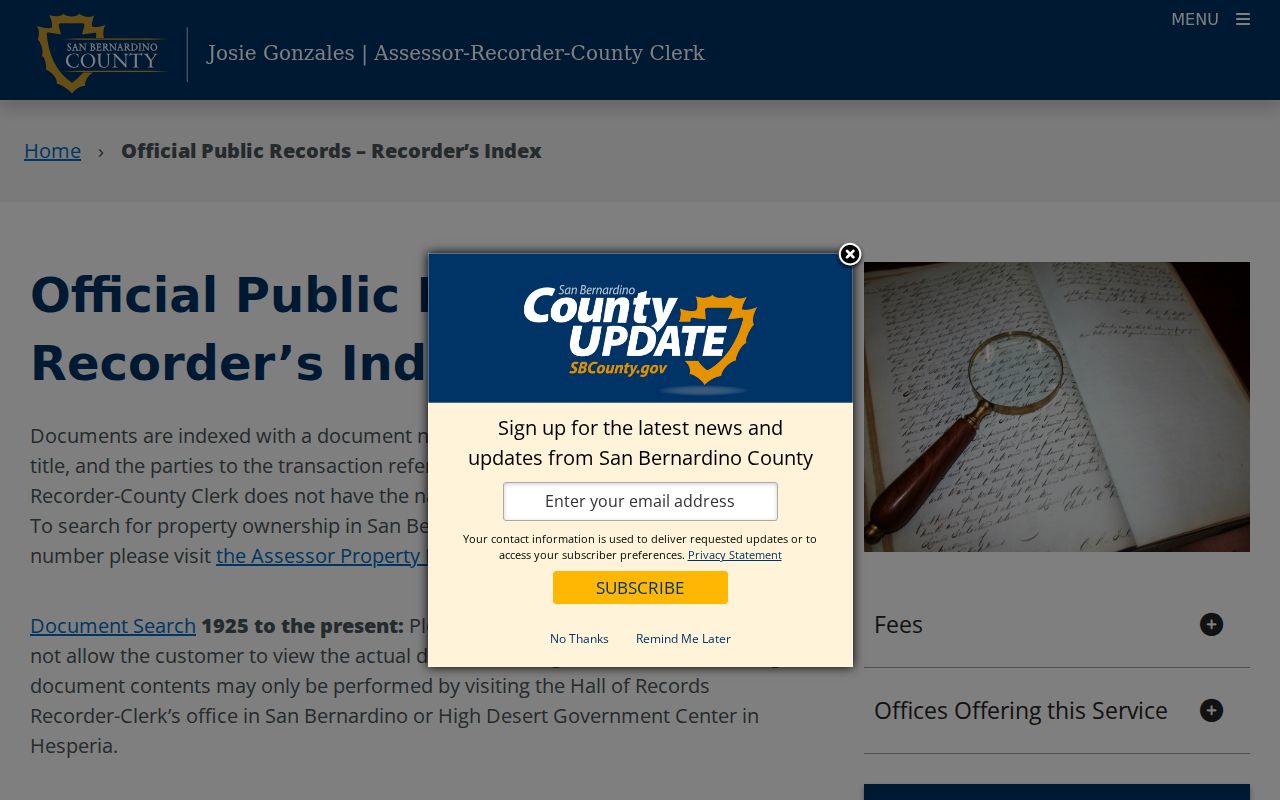 Hesperia residents directory recorder official records index
