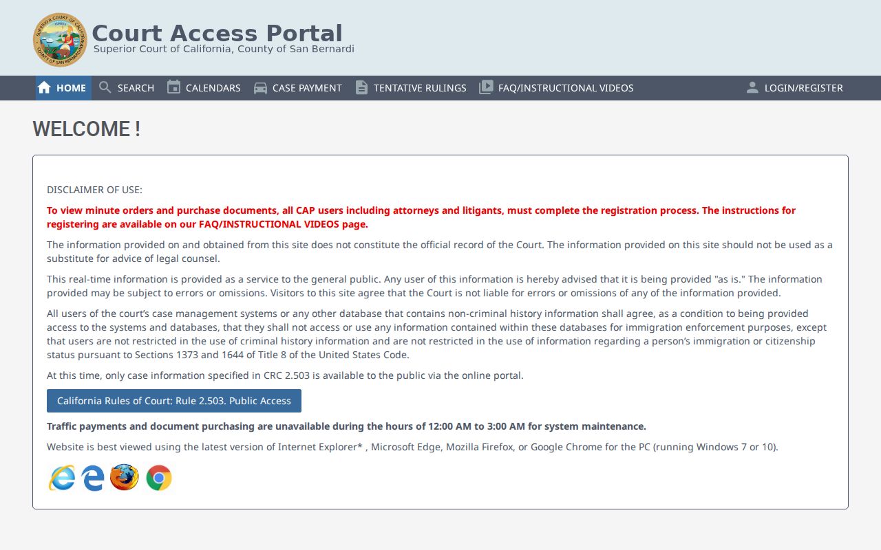 Hesperia residents directory San Bernardino court access portal