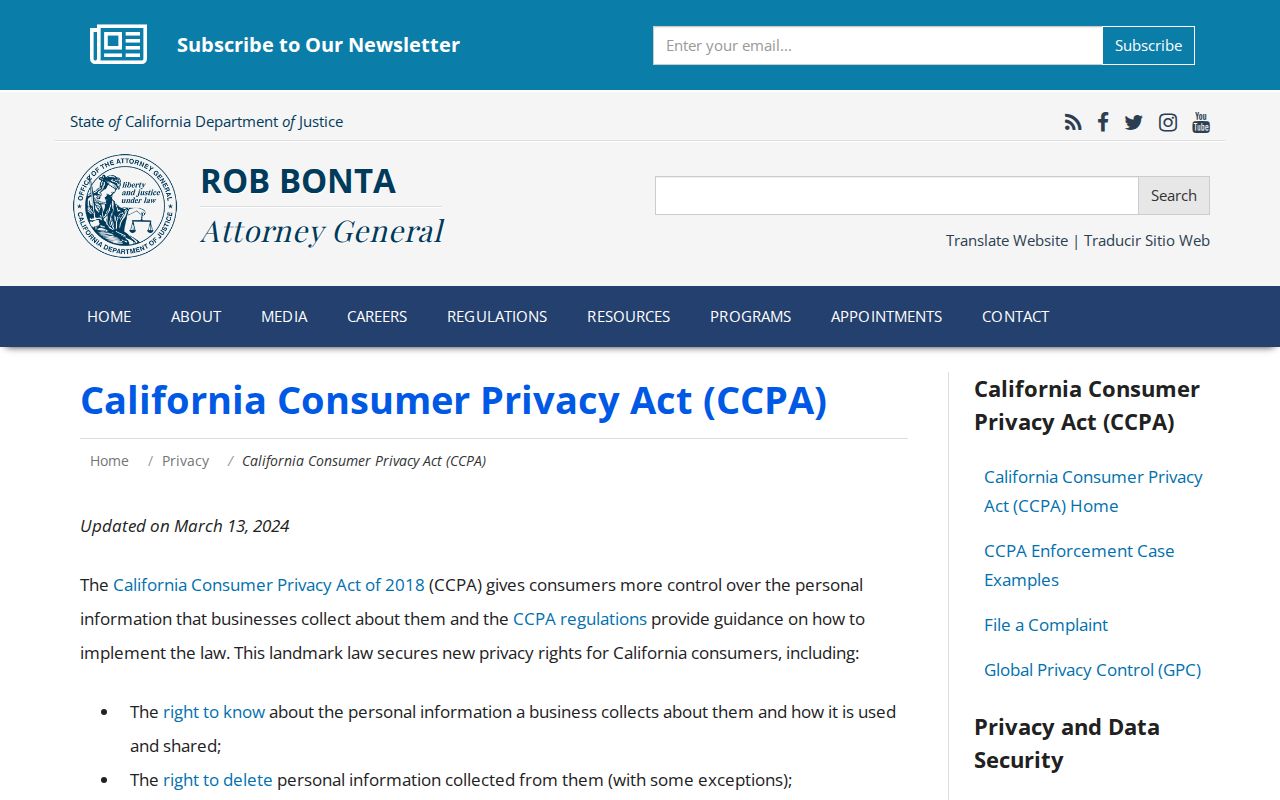 Hesperia neighbors California consumer privacy guidance