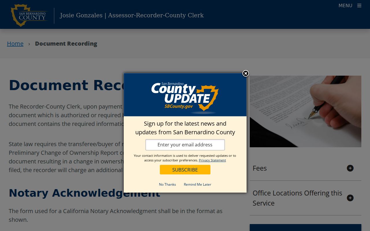 Hesperia previous residents county document recording guidance