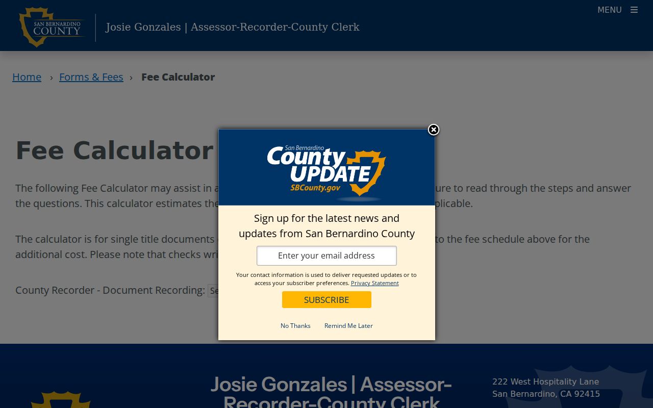 Hesperia previous residents recorder fee calculator
