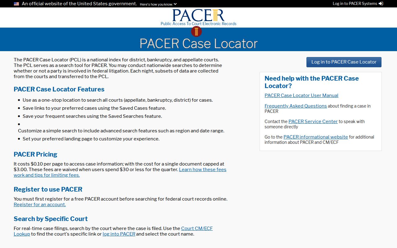 Hesperia resident lookup PACER federal case locator