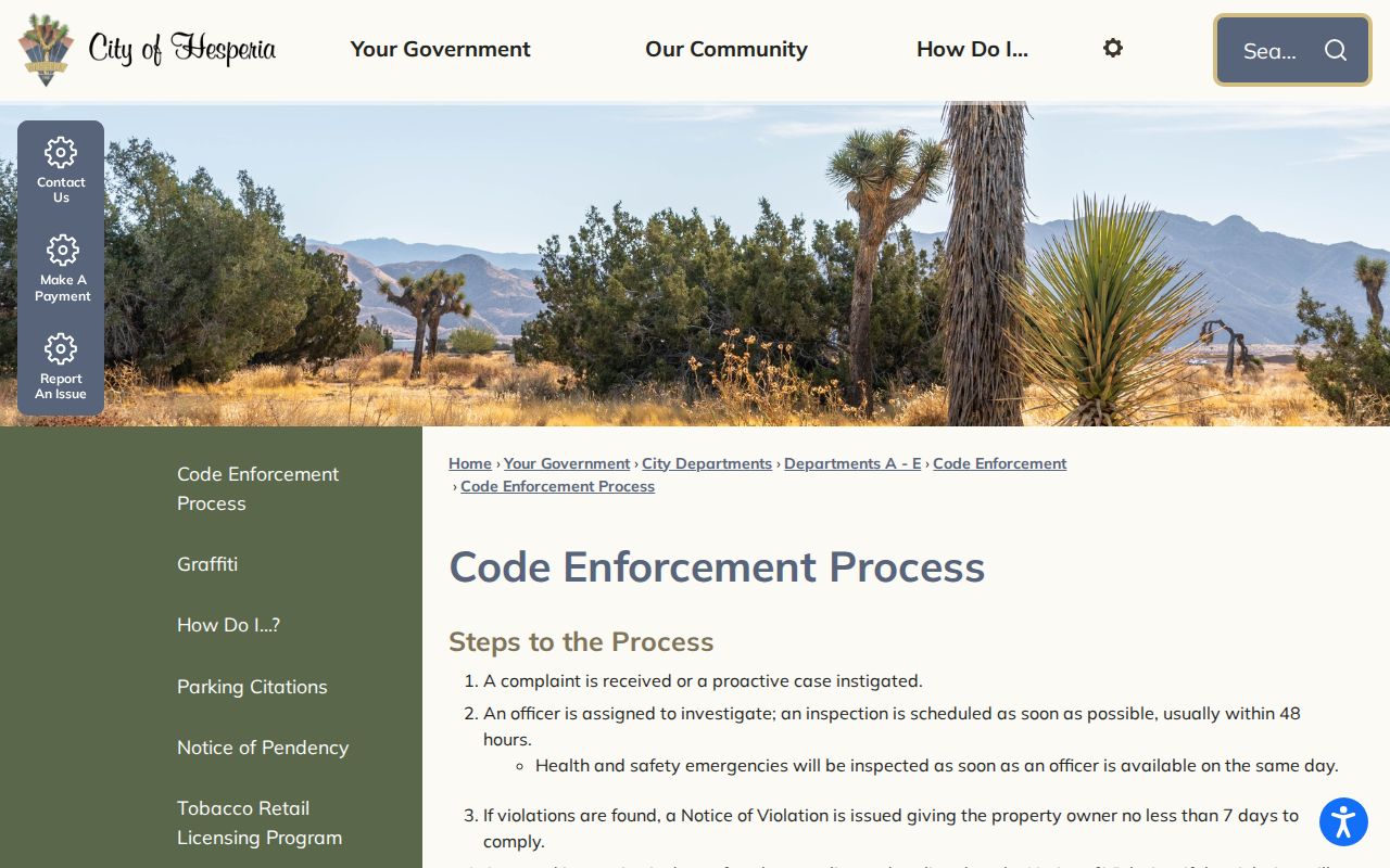 Hesperia street directory address-based code enforcement record